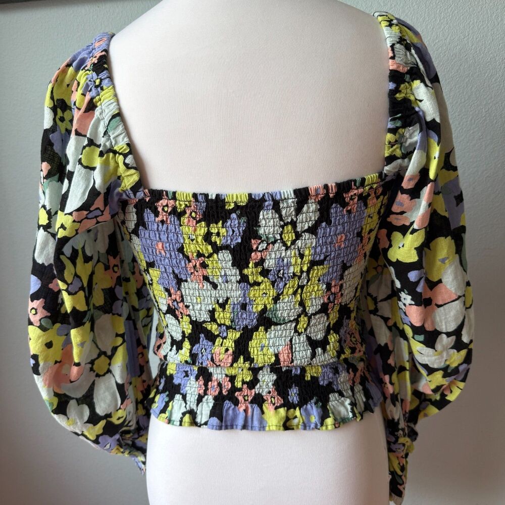 Free People | Ariana Floral Puff Sleeve Smocked Crop Size Medium - Picture 9 of 13